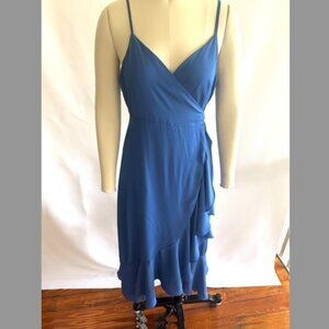 Lulu's Blue wrap dress. Great as a wedding guest dress.